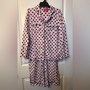 Victoria's Secret Pink Pajama Set with Black Polka Dots 100% Cotton